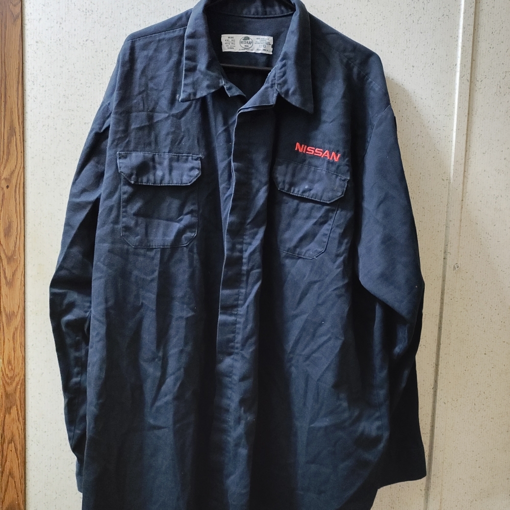 Red Kap Nissan Button Down Work Shirt Men's 4XL USA Flag Patch Clean